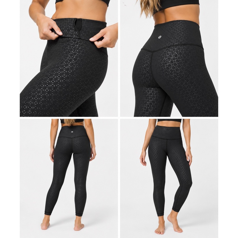 Lululemon Align Pant II High Rise Tight 25" Black Lattice Work Emboss Leggings 8